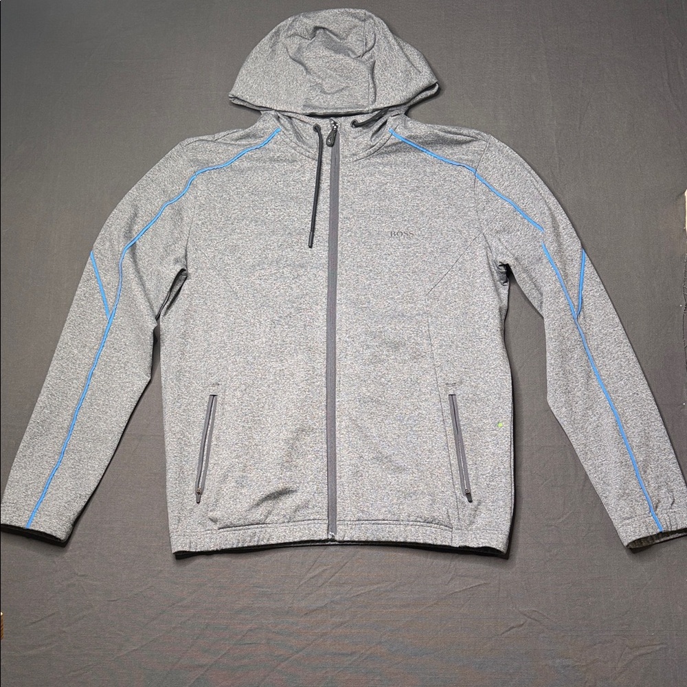 Boss Men's Light Gray Performance Jacket with Blue Accent